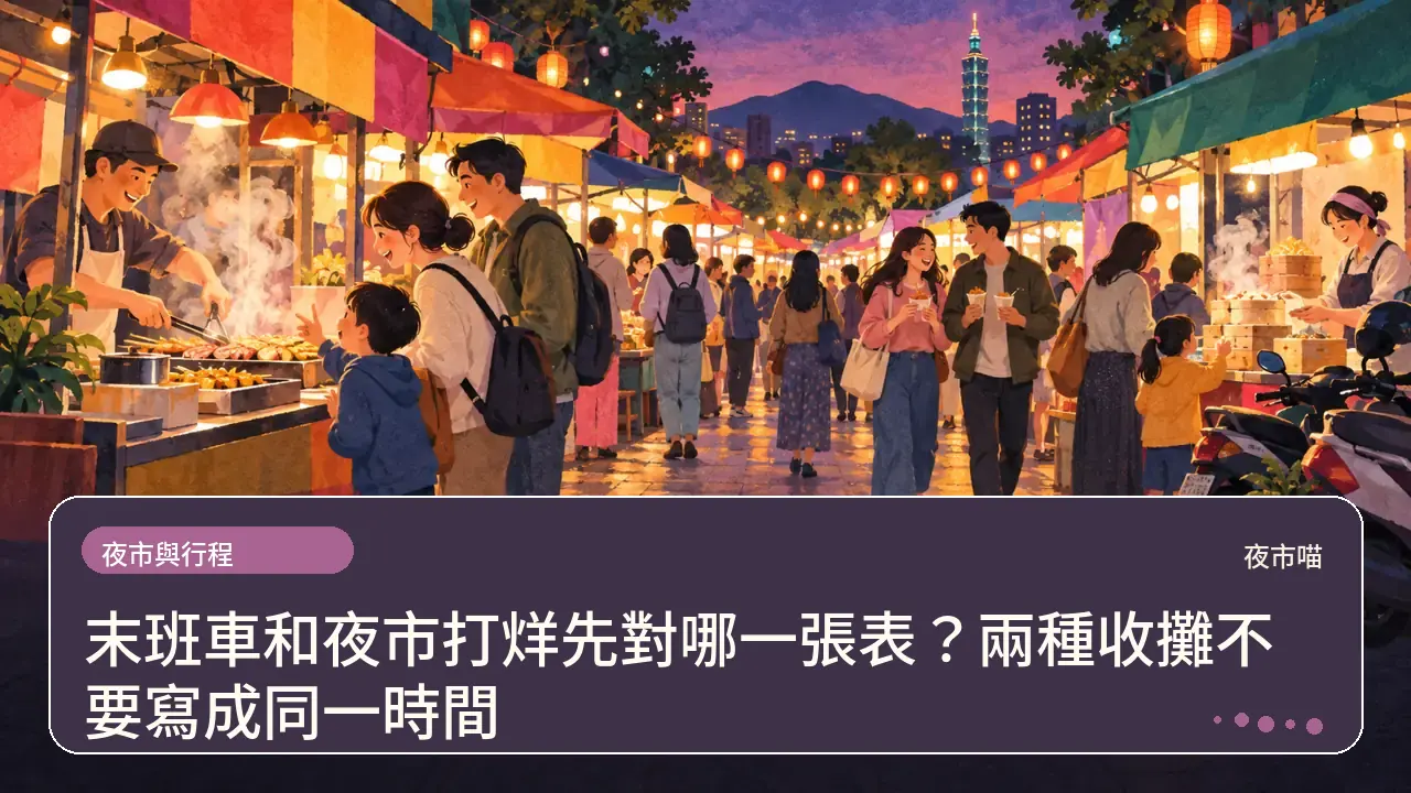 末班車和夜市打烊先對哪一張表？兩種收攤不要寫成同一時間主題插畫