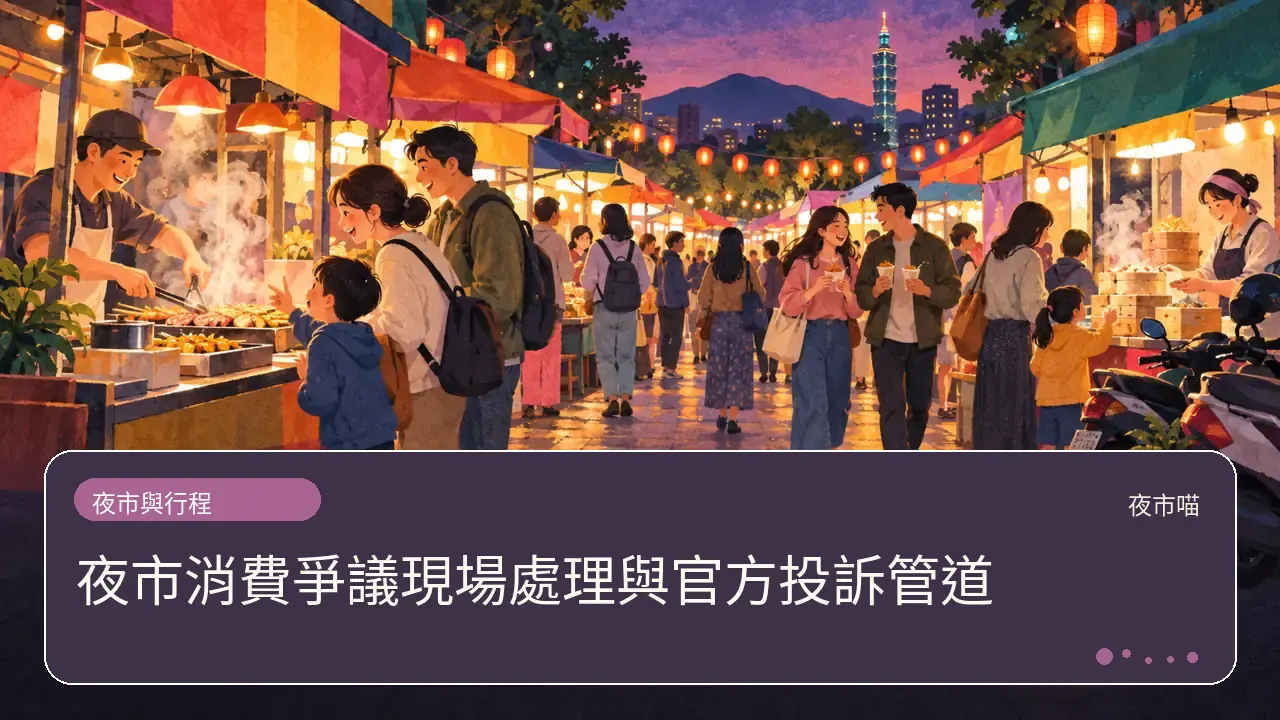 夜市消費爭議現場處理與官方投訴管道主題插畫