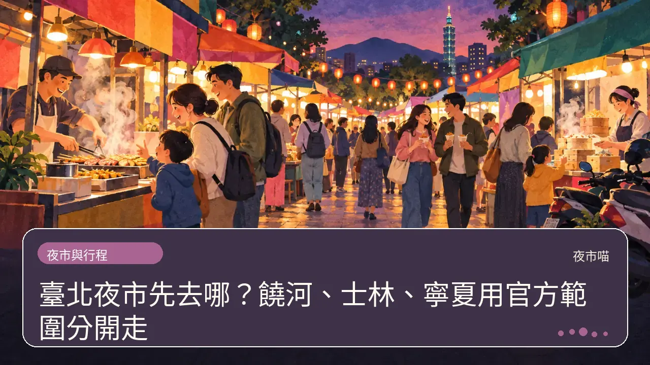 臺北夜市先去哪?饒河、士林、寧夏用官方範圍分開走主題插畫